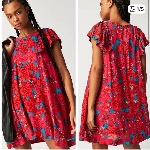 Free People Dresses & Skirts - Charming Floral Dress in Red and Blue From Free People